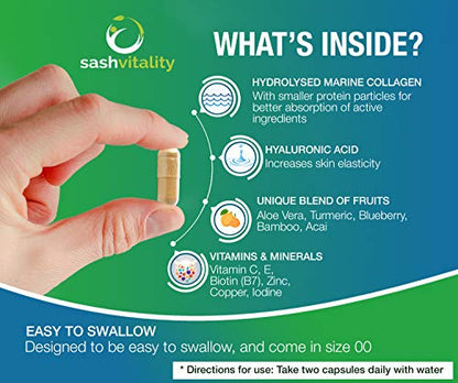 Marine Collagen Supplements - 90 Capsules with Vitamin C, Vitamin E, Hyaluronic Acid, Aloe Vera, Turmeric SASH VitalityBuy Supplements Australia