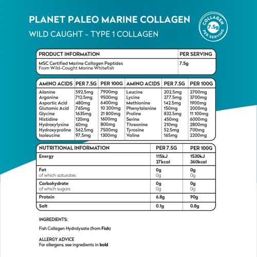 Pure Marine Collagen Powder (60 Servings, 450g) | for Healthy Skin, Hair and Nails, and Gut Health Planet PaleoBuy Supplements Australia