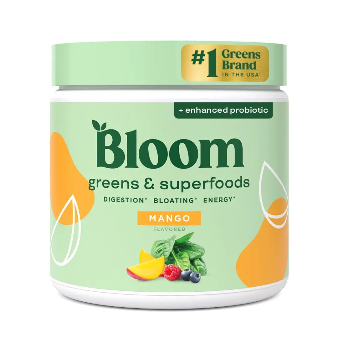 Bloom Nutrition Superfood Greens Powder, Digestive Enzymes with Probiotics and Prebiotics, Gut Health, Bloating Relief for Women, Chlorella, Green Juice Mix with Beet Root Powder, 30 SVG, Mango Bloom NutritionBuy Supplements Australia