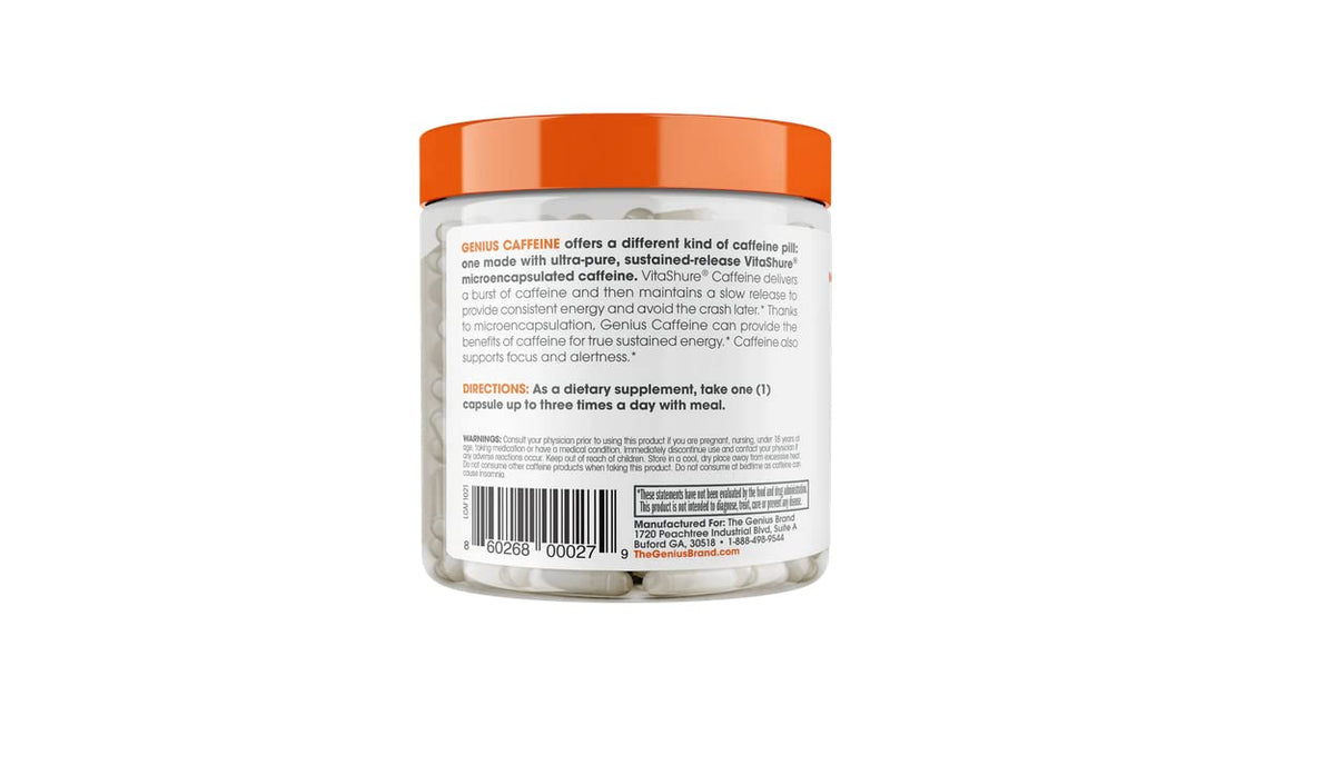 Genius Caffeine Pills 100mg, Extended-Release Microencapsulated Caffeine Pills The Genius BrandBuy Supplements Australia