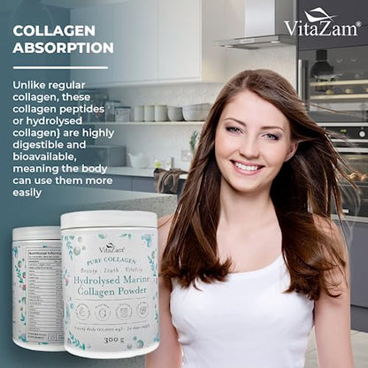 Vitazam Pure Marine Collagen Powder - 100% Hydrolysed Collagen Peptides for Hair Skin and Nails VitaZamBuy Supplements Australia