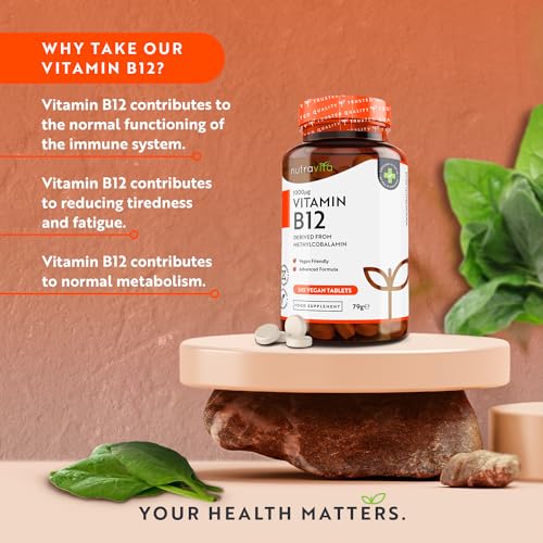 Vitamin B12 1000mcg - 365 High Strength Vegan Tablets (1 Year Supply) - Max Strength NutravitaBuy Supplements Australia