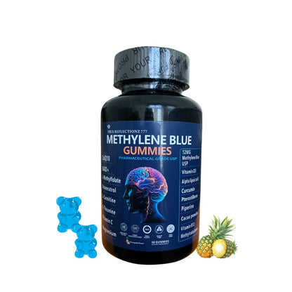 Methylene Blue Gummies 12mg Made in USA Cognitive Support w/Added Vitamin C, NAD,L Methylfolate, Methylcobalamin b12, Mitochondrial Support, Brain Health & Focus, Clarity, methylated Vitamins True reflectionzBuy Supplements Australia