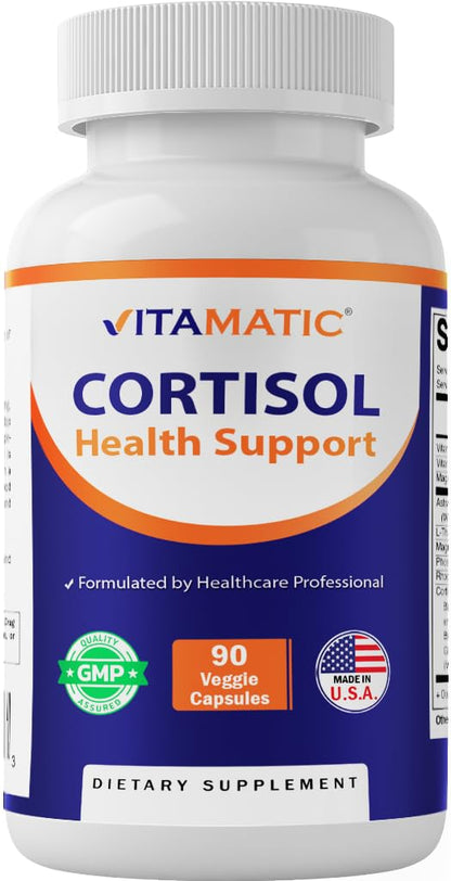 Vitamatic Cortisol Health Support - 90 Veggie Capsules - Made with Adaptogenic Blend with Ashwagandha, Rhodiola, Magnolia, L-Theanine, Phosphatidylserine VitamaticBuy Supplements Australia