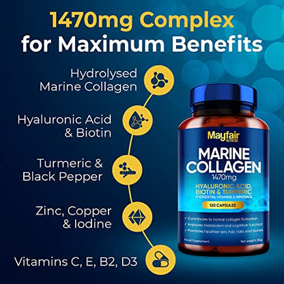 Mayfair Nutrition Marine Collagen 120 High Strength Capsules 1470mg Complex with Hyaluronic Acid Mayfair NutritionBuy Supplements Australia