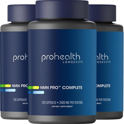 ProHealth NMN Pro Complete (120 Capsules, 3 Pack) - 1000 mg Uthever® NMN + 1000 mg Resveratrol + 500 mg TMG. NAD+ Precursor, Methylation Support & Sirtuin Activation. Triple Lab-Tested ProHealthBuy Supplements Australia