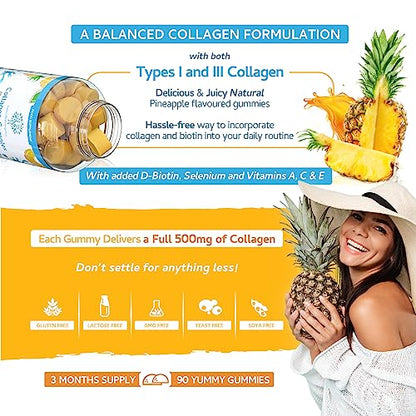 Collagen Complex - 90 Natural Pineapple Flavour Chewable Yummy Gummies swiss bioenergeticsBuy Supplements Australia