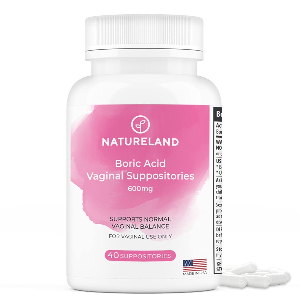 Natureland Boric Acid Suppositories for Women - 600mg, 40 Count - Made in USA - Feminine Care for pH Balance & Odor Control - Unscented Intimate Health Support NaturelandBuy Supplements Australia