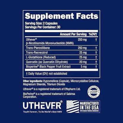 BONE SCIENCE Uthever NMN & Pterostilbene 6-in-1 Complex with Resveratrol, Glutathione & BioPerine - High Purity Stabilized NAD+ Precursor for Healthy Aging & Cellular Energy - 60 Vegetarian Capsules BONE SCIENCEBuy Supplements Australia