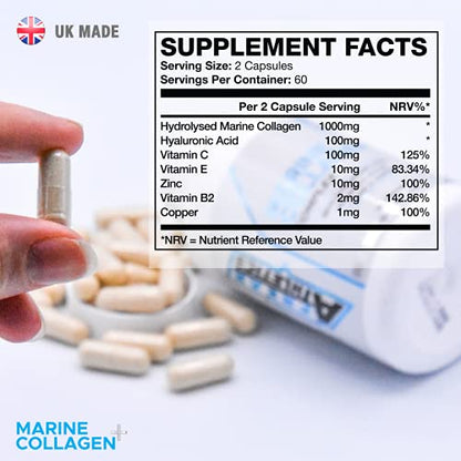 Marine Collagen 1000mg - Type 1 Hydrolysed Collagen - Enhanced with Hyaluronic Acid, Vitamin C Freak AthleticsBuy Supplements Australia