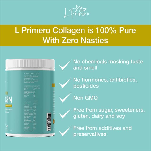 L Primero Collagen Peptides Powder 400g, Hydrolysed Unflavoured, Grass-Fed Bovine Bioactive Protein, Highly absorbable 18 Amino Acids, Keto L PrimeroBuy Supplements Australia