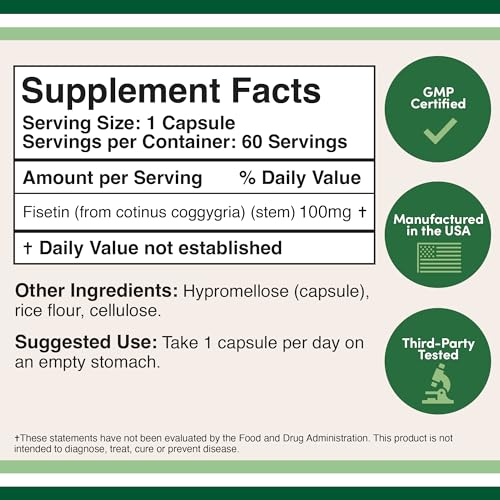 Fisetin Supplement - 100mg of Bioactive Flavnonols, 60 Count (Natural Bioflavonoid Double Wood SupplementsBuy Supplements Australia