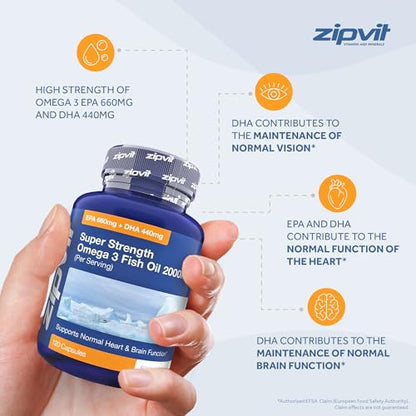 Omega 3 Fish Oil 2000mg, EPA 660mg DHA 440mg per Daily Serving. 120 Capsules ZipvitBuy Supplements Australia