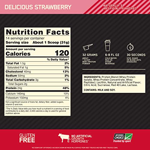 Optimum Nutrition Gold Standard 100% Whey Protein Powder, Strawberry, 1 Pound Optimum NutritionBuy Supplements Australia