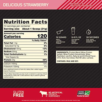 Optimum Nutrition Gold Standard 100% Whey Protein Powder, Strawberry, 1 Pound Optimum NutritionBuy Supplements Australia