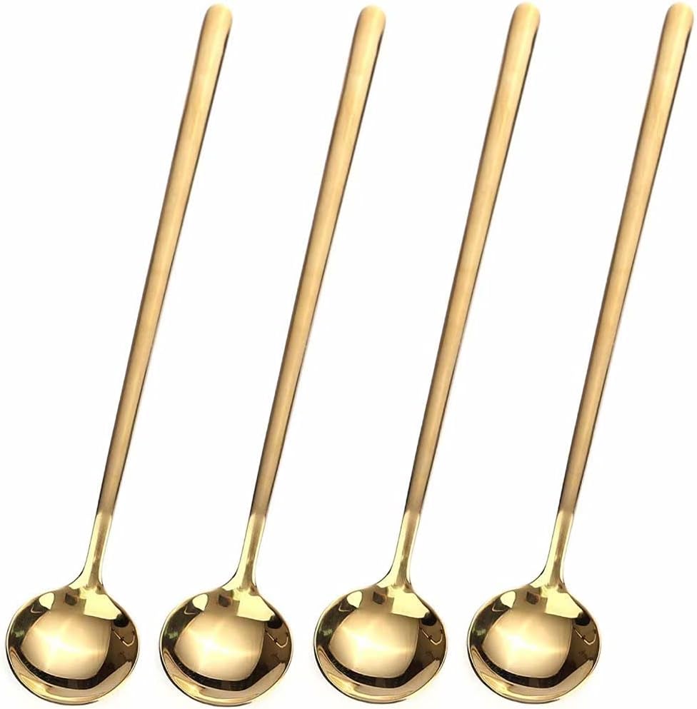 4 PCS 6.7 Inches Coffee/ Tea Spoons Long Handle, Gold, Ice Tea, Espresso Stainless