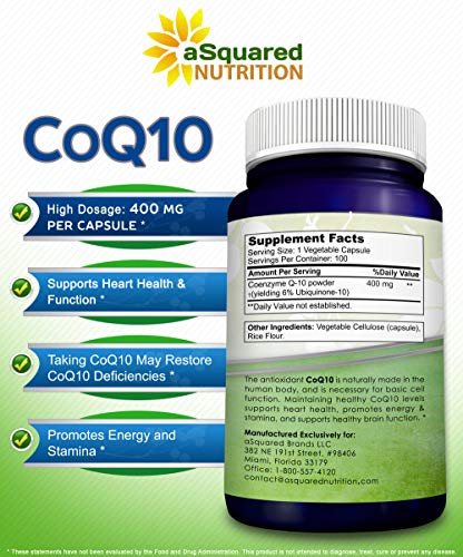 aSquared Nutrition CoQ10 (400mg Max Strength, 100 Veggie Capsules) - High Absorption aSquared NutritionBuy Supplements Australia