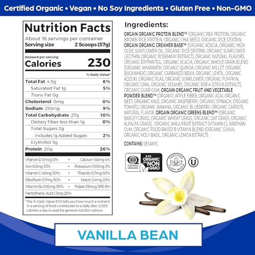 Orgain Organic Vegan Meal Replacement Protein Powder, Vanilla Bean - 20g Plant Based OrgainBuy Supplements Australia