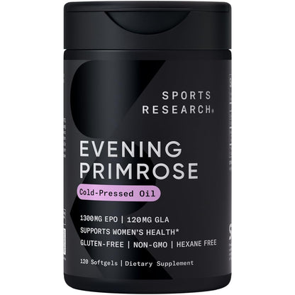 Sports Research Evening Primrose Supplement from Cold Pressed Oil - Softgels for Women’s Health & Skin Health - Gluten Free & Non-GMO GLA - High Potency 1300mg, 120 Count Sports ResearchBuy Supplements Australia