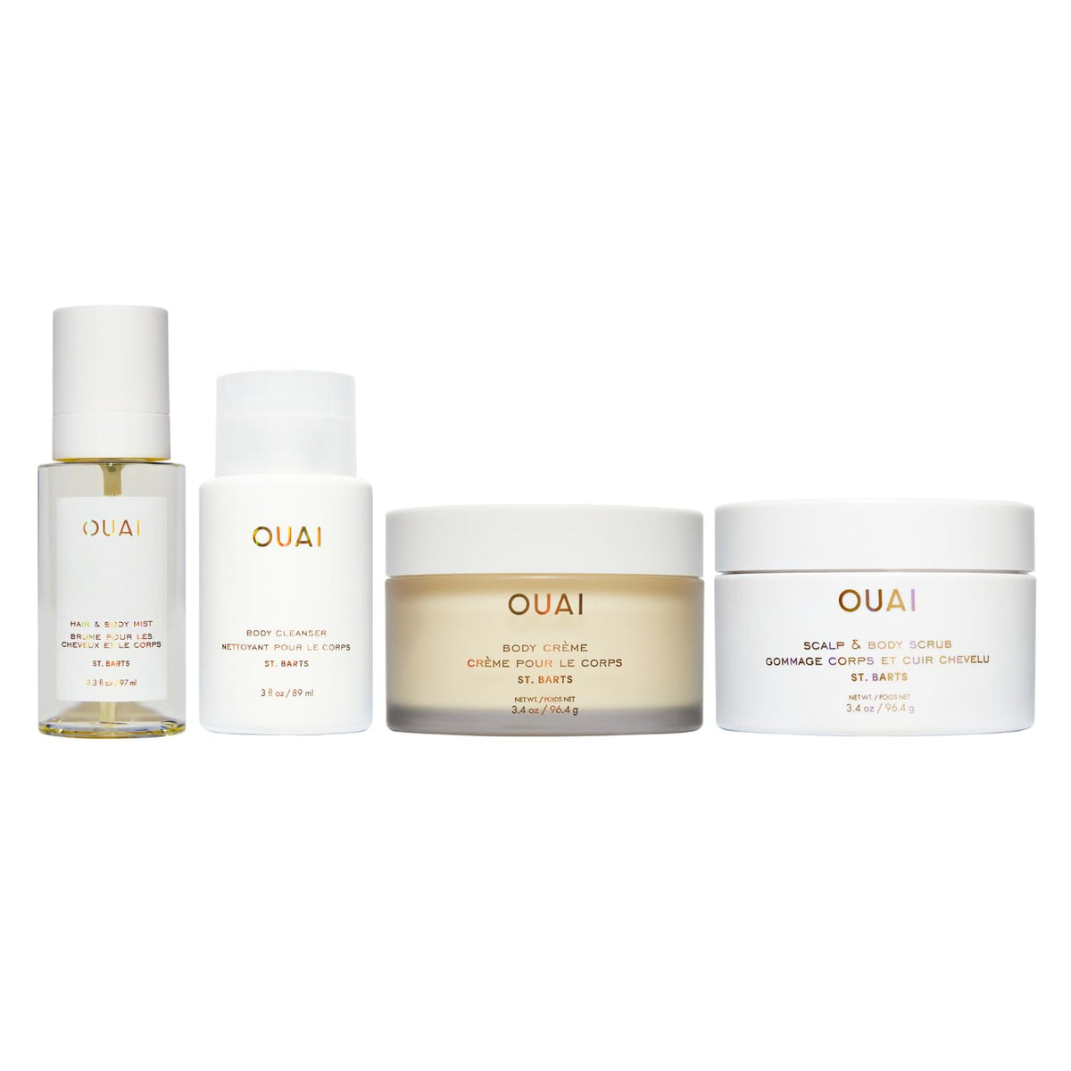 OUAI St. Barts Travel Bundle - Includes Travel Size Scalp & Body Scrub, Foaming Shower Gel, Hydrating Cream, and Hair & Body Mist (4 Count, 3.4 Oz/3.4 Oz/3 Oz/3.3 Oz) OUAIBuy Supplements Australia