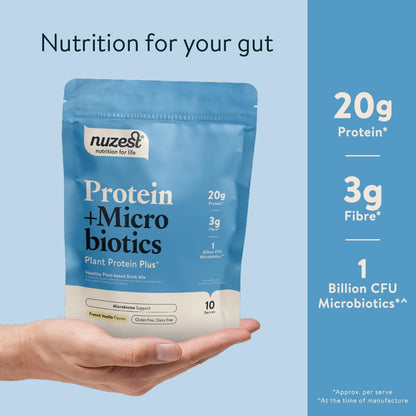 Nuzest - Protein + Microbiotics – Gut Health - Plant Protein Powder - French Vanilla, 300g (10 Servings) NuzestBuy Supplements Australia
