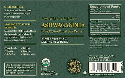 Global Healing Center - Organic Ashwagandha Supplements Drops - KSM-66 Ashwagandha Extra Strength for Men & Women, Helps Promote Relief from Stress, Mood Support, Organic (2 Fl Oz) Global Healing CenterBuy Supplements Australia