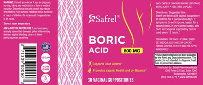 Safrel Boric Acid Vaginal Suppositories - 100% Pure Made in USA - Intimate Health Support, Vaginal Health and pH, Odor Control (30 Count) SafrelBuy Supplements Australia