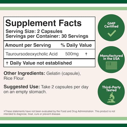 TUDCA Bile Salts Liver Support Supplement, 500mg Servings, Liver and Gallbladder Double Wood SupplementsBuy Supplements Australia