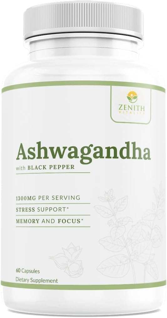 Zenith Vitality Ashwagandha 1300mg Capsules – Stress Relief & Cortisol Support, Immune & Energy Boost, Mental Clarity, Herbal Adaptogen Supplement – 60 Count Zenith VitalityBuy Supplements Australia