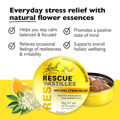RESCUE Bach PASTILLES, Orange and Elderflower Flavor, Natural Stress RESCUEBuy Supplements Australia