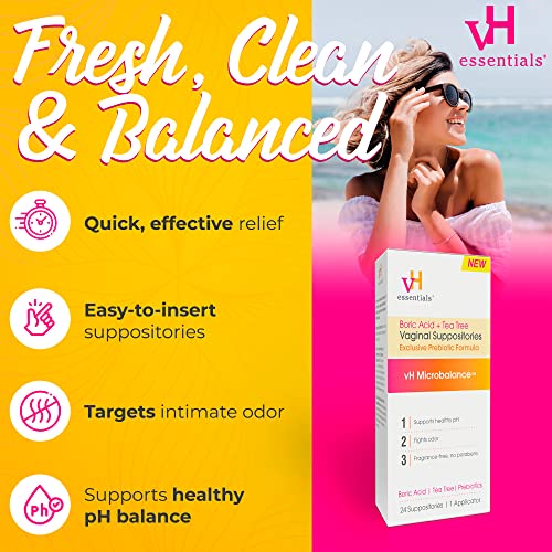 vH essentials Boric Acid + Tea Tree Vaginal Suppositories - Prebiotics Formula with Lactic Acid vH essentialsBuy Supplements Australia