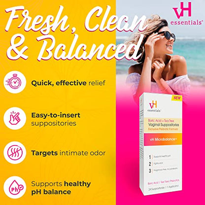 vH essentials Boric Acid + Tea Tree Vaginal Suppositories - Prebiotics Formula with Lactic Acid vH essentialsBuy Supplements Australia