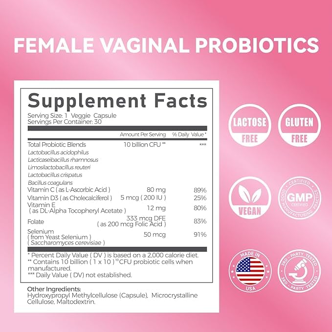 Gynable Vaginal Probiotics for Women Odor & Itch Support, Urinary | pH Balance, Female Probiotics 10 Billion CFU Lactobacillus Probiotics Blend,Selenium-Vitamin C/E/D3 Promote Immune Health,60 Count VevoecBuy Supplements Australia