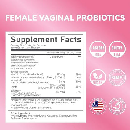 Gynable Vaginal Probiotics for Women Odor & Itch Support, Urinary | pH Balance, Female Probiotics 10 Billion CFU Lactobacillus Probiotics Blend,Selenium-Vitamin C/E/D3 Promote Immune Health,60 Count VevoecBuy Supplements Australia