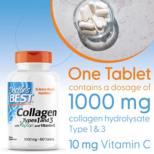 Doctor's Best, Collagen Types 1 and 3, Peptane & Vitamin C, 1,000mg, 180 Tablets Doctor's BESTBuy Supplements Australia