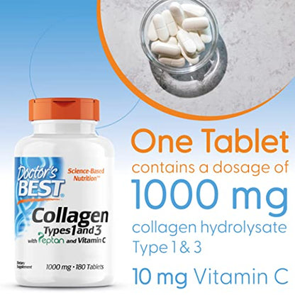 Doctor's Best, Collagen Types 1 and 3, Peptane & Vitamin C, 1,000mg, 180 Tablets Doctor's BESTBuy Supplements Australia