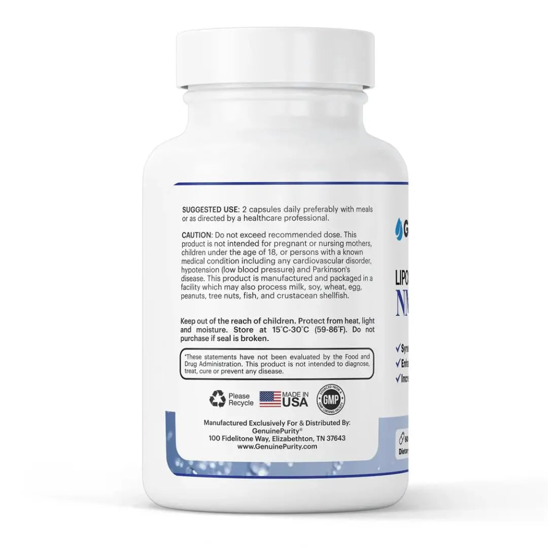GenuinePurity - Liposomal NMN + NR Supplement - 60 Vegan Capsules to Support Cellular Health, Energy & NAD+ Levels - USA Made, Non-GMO, Gluten Free GenuinePurityBuy Supplements Australia