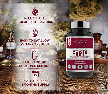 Ubiquinone Coenzyme Q10 300mg Softgel Capsules, 120 Super Strength Vegan Friendly The Intelligent HealthBuy Supplements Australia