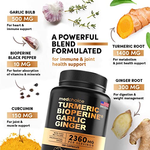 4-in-1 Turmeric and Garlic Supplements with Bioperine 2360 mg (240 ct) Turmeric Ginger MEDCHOICEBuy Supplements Australia