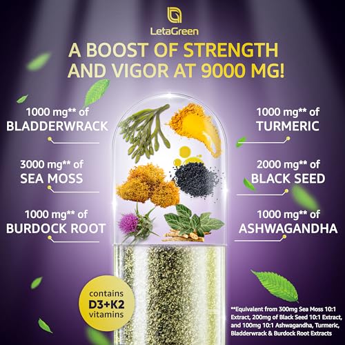 LetaGreen Irish Sea Moss Capsules – 120 Wildcrafted Sea Moss Pills with Black Seed Oil LetaGreenBuy Supplements Australia