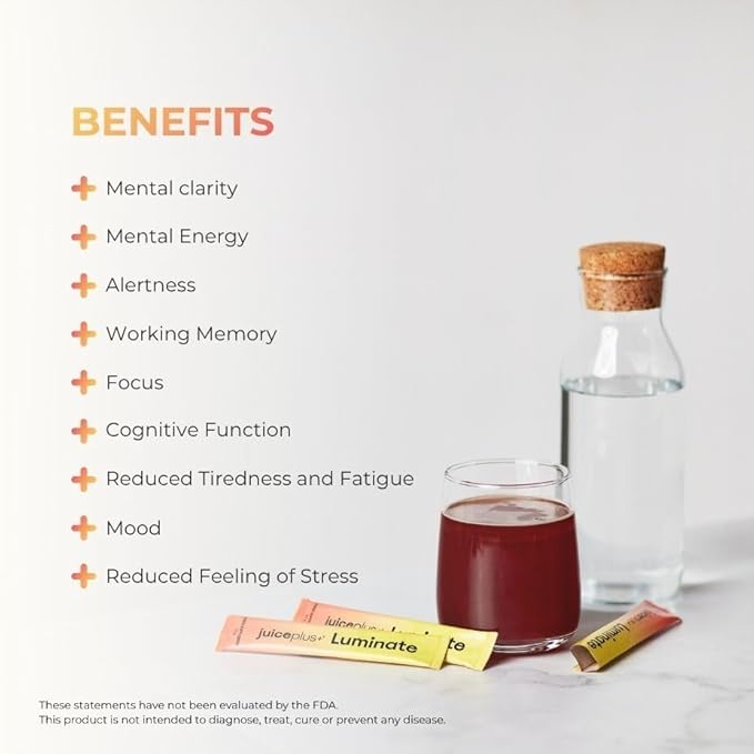 JuicePlus+ Luminate - Plant-Based Cognitive Support Drink with Ashwagandha, Lions Mane & Coffee Berry for Clarity & Vitality - 15 Sticks, 2.75 oz Juice Plus+ buy supplements Au