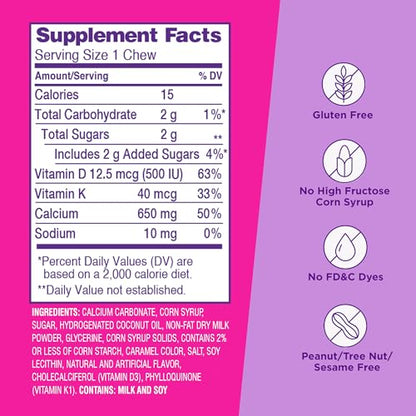 Viactiv Calcium + Vitamin D Supplement Soft Chews for Women & Men - Chewable Calcium for Bone Health Support, 650 mg per Serving, Vitamin D & K for High Absorption - 60 Count, Caramel ViactivBuy Supplements Australia