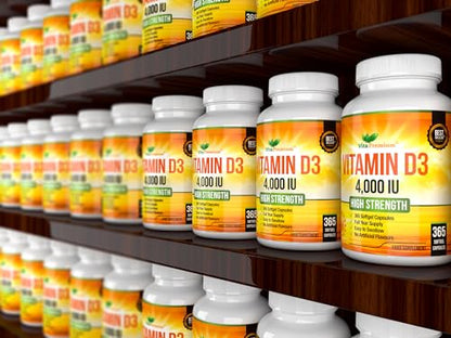 Vitamin D 4,000 IU Softgels, Maximum Strength Vitamin D3 Supplement, 365 Easy to Swallo Vita PremiumBuy Supplements Australia