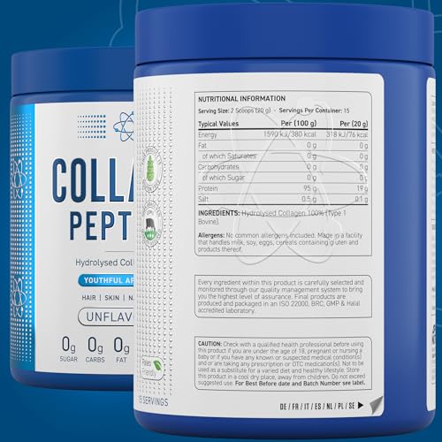 Applied Nutrition Collagen Peptides Powder - Hydrolysed Bovine Collagen Protein, Halal, Healthy Skin, Hair, Nails (Unflavoured) (300g - 15 Servings) Applied NutritionBuy Supplements Australia