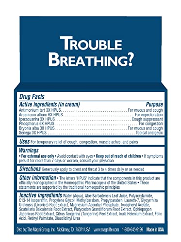 MagniLife Breath Easy Chest Cream, 4 oz, Cough & Muscle Pain Relief Cream for Adults, Chest Rub for Mucus Removal and Nasal Congestion Relief, Natural Topical, Unscented MagniLifeBuy Supplements Australia