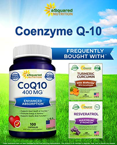 aSquared Nutrition CoQ10 (400mg Max Strength, 100 Veggie Capsules) - High Absorption aSquared NutritionBuy Supplements Australia