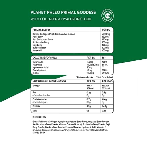 Planet Paleo Primal Goddess -Pure Collagen with Hyaluronic Acid and Zinc (210g, 35 Servings) Planet PaleoBuy Supplements Australia