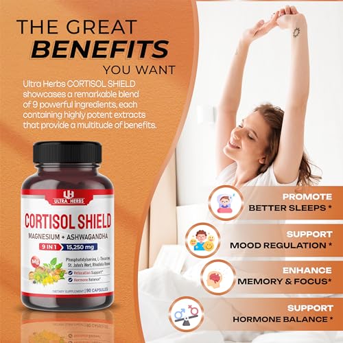 CORTISOL SHIELD 9 IN 1 - 15,250mg Magnesium + Ashwagandha with Phosphatidylserine ULTRA HERBSBuy Supplements Australia