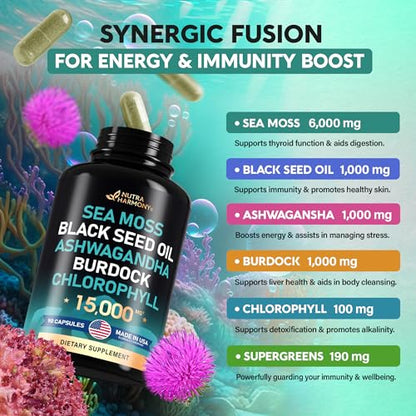 Irish Sea Moss | Black Seed Oil | Ashwagandha | Burdock | Chlorophyll | Supergreens NUTRAHARMONYBuy Supplements Australia