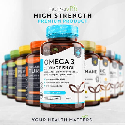 Omega 3 2000mg with 660mg EPA & 440mg DHA per Serving - 240 Softgel Capsules NutravitaBuy Supplements Australia